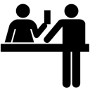 Green Card Qualifier Questionnaire showing two outlines of people, one holding a card up to symbolize a visa or green card